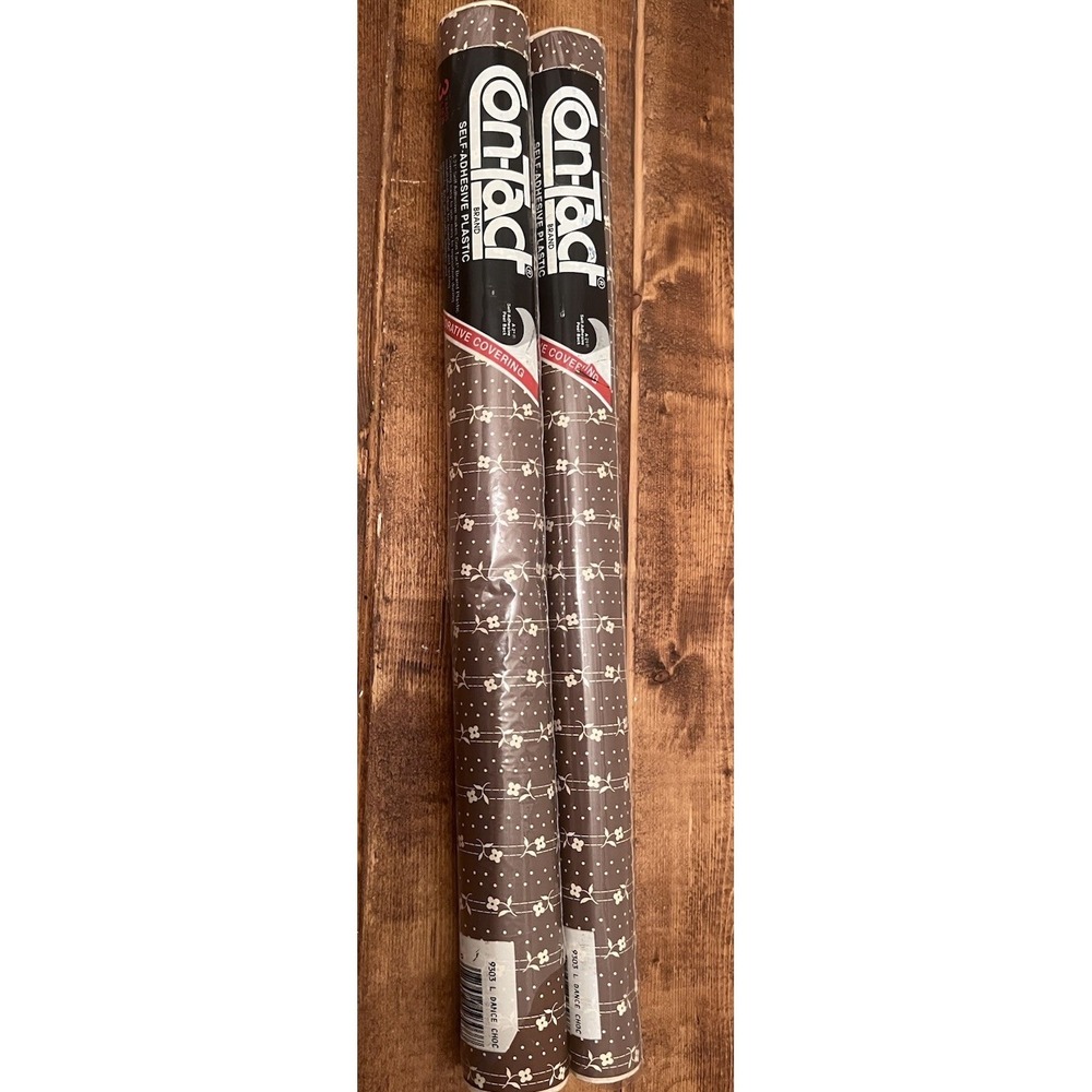 2 Vtg Rolls ConTact Paper 1982 Brown Floral Self Adhesive Choc Dance